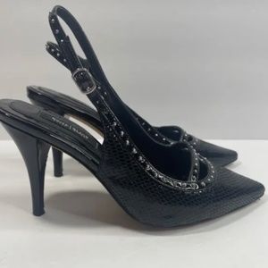 White House Black Market Women Size 7 Leather Slingback Heels Black Studded